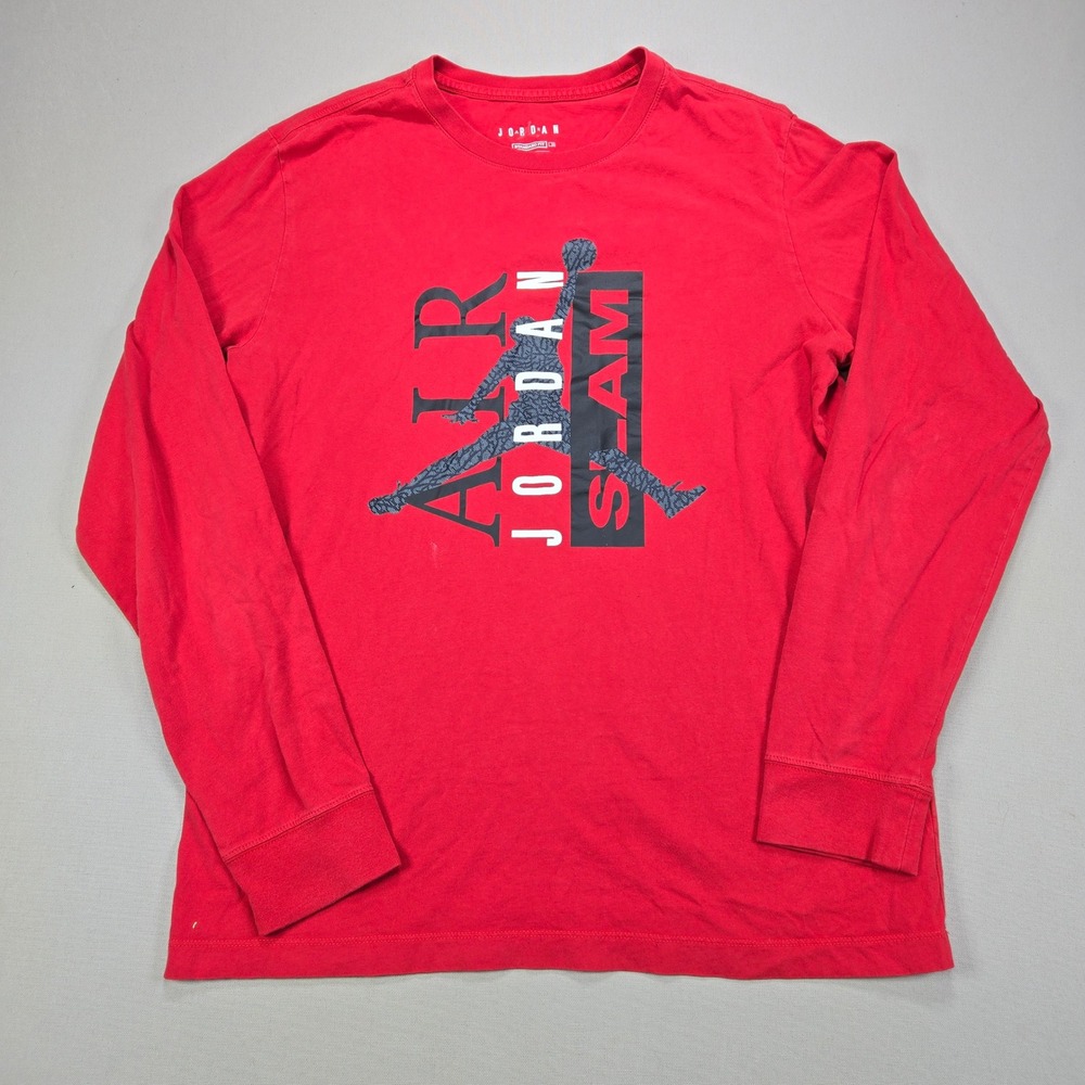 Jordan Nike Air Long Sleeve T-Shirt Graphic Slam Jumpman Red Mens Large